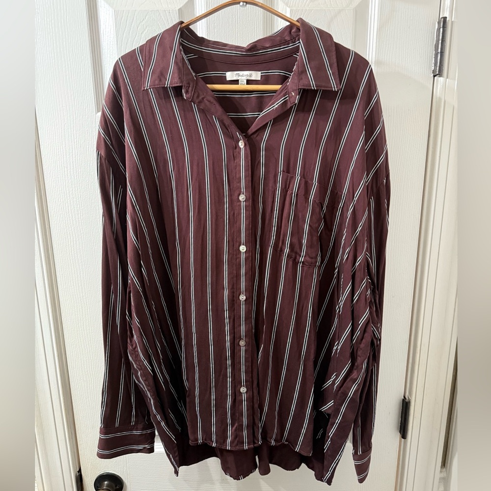 Madewell Burgundy Striped Button-Up Shirt